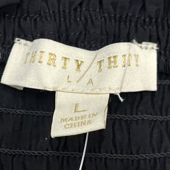Thirty Thirty Y2K Top L‎ Black Milkmaid Cropped Puff Sleeve Smocked Coquette - Picture 5 of 9